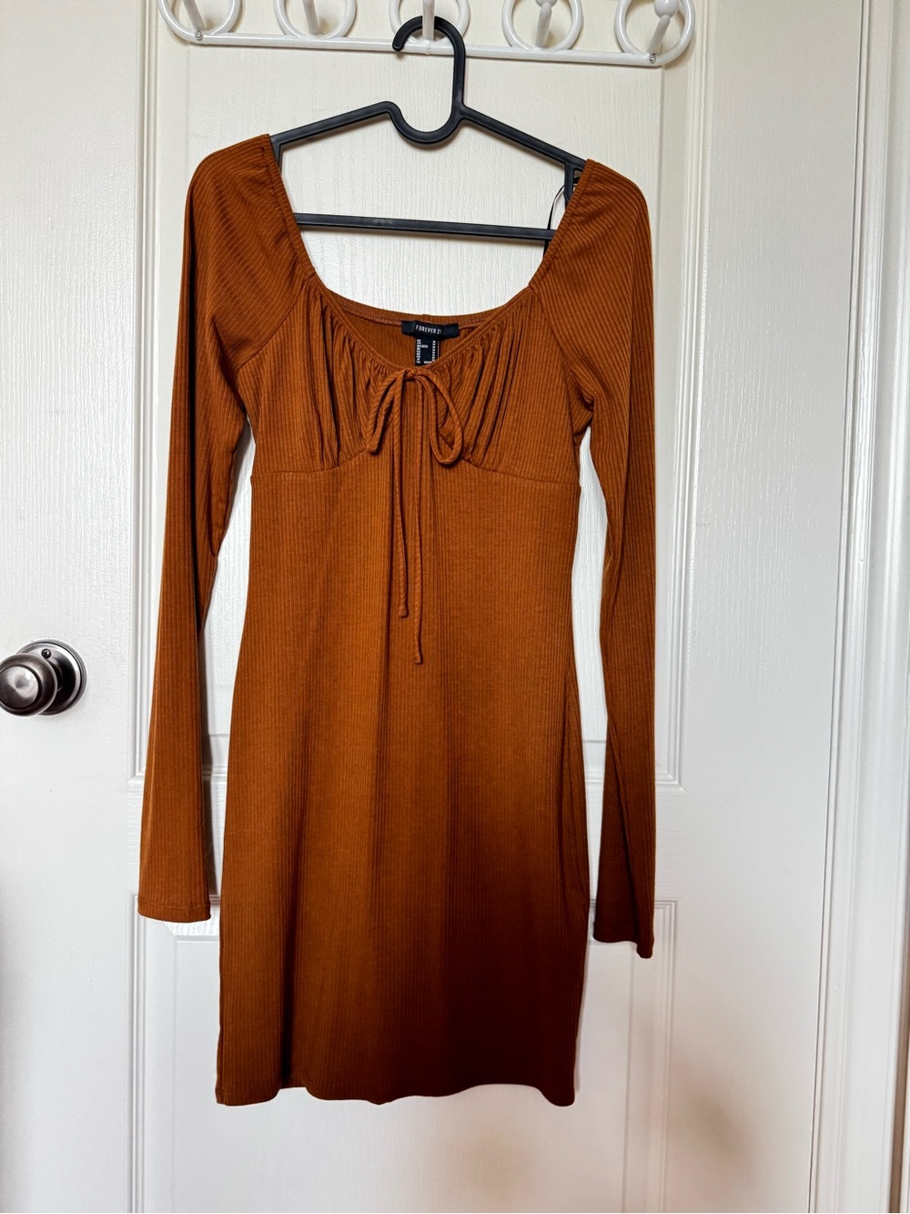 Forever 21 Rust Tie-Front Long Sleeve Dress
